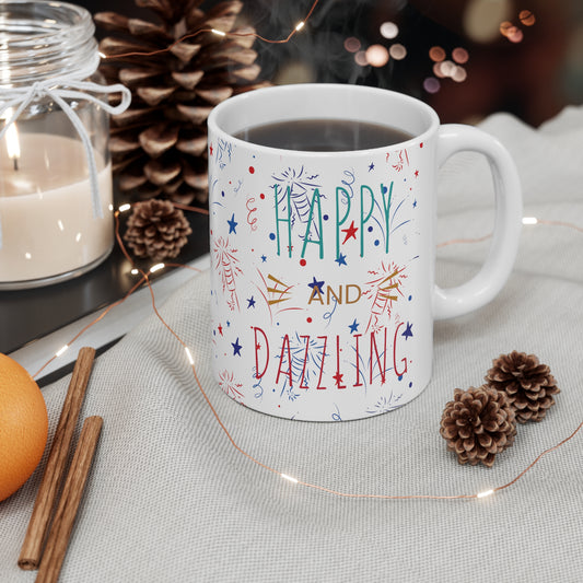 Happy and Dazzling White Ceramic Mug,  330ml(11oz)